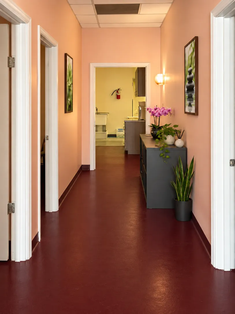 Hallway to the private rooms at King Massage in Woodbridge, VA