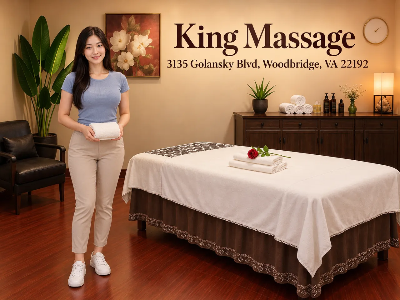 Friendly staff in a clean, private room at King Massage near Neabsco, VA