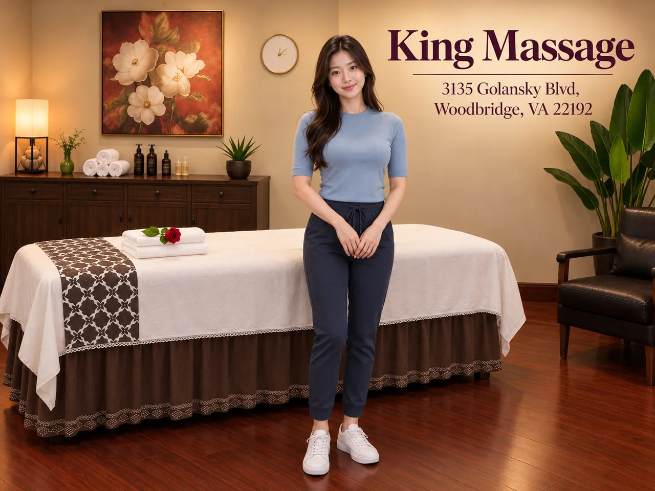 Friendly staff in a clean, private room at King Massage near Dumfries, VA